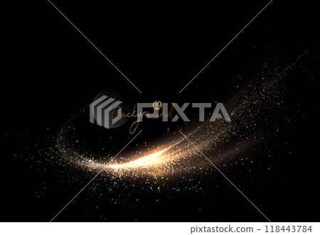 Isolated golden gradient arc with small tinsel on black background 118443784
