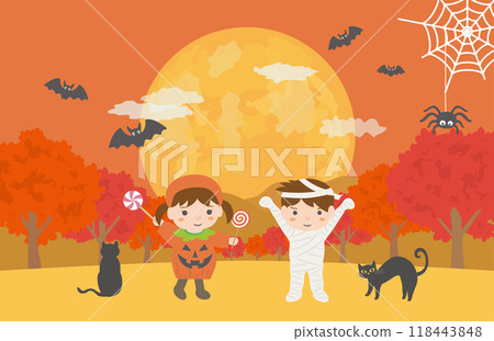 穿著萬聖節服裝的孩子們 穿著萬聖節服裝的孩子們 118443848