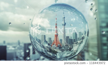 Tokyo Tower covered by the financial bubble 118443972