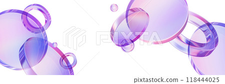 3D glass circle shape background, transparent purple plastic geometric glossy lens futuristic banner 118444025