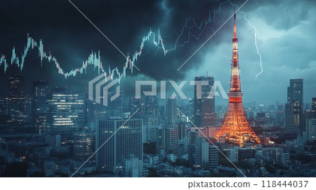 東京鐵塔和股市圖表疊加 118444037
