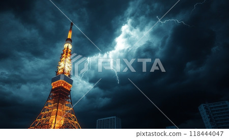 東京鐵塔和股市圖表疊加 118444047