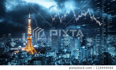 東京鐵塔和股市圖表疊加 118444048