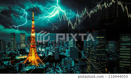 Tokyo Tower overlaid with stock market graph 118444050