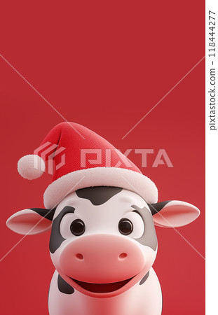 手绘卡通可爱的戴圣诞帽的牛插画 118444277