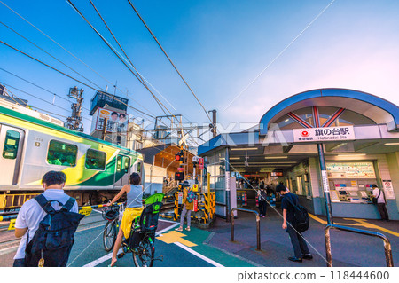 Tokyo cityscape in Japan Tokyu Corporation Hatanodai Station Oimachi Line platform Ikegami Line Gotanda direction 118444600