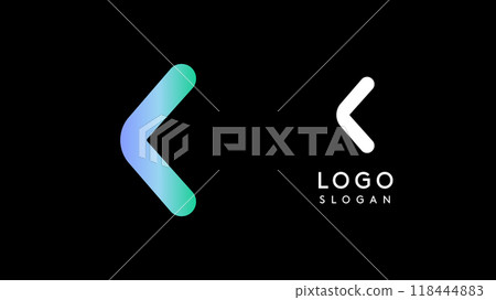 Minimalist geometric letter K, bold rounded icon style, futuristic cyber logotype for digital tech branding, EDM event, modern science and sci-fi technology identity. Vector illustration Minimalist geometric letter K, bold rounded icon style, futuristic cyber logotype for digital tech branding, EDM event, modern science and sci-fi technology identity. Vector illustration 118444883