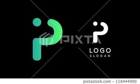 Minimalist geometric letter P, bold rounded icon style, futuristic cyber logotype for digital tech branding, EDM event, modern science and sci-fi technology identity. Vector illustration 118444900