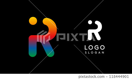 Minimalist geometric letter R, bold rounded icon style, futuristic cyber logotype for digital tech branding, EDM event, modern science and sci-fi technology identity. Vector illustration 118444901