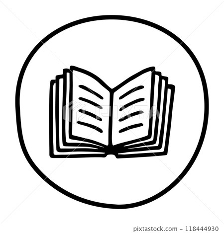 Doodle book icon handdrawn with ink pen. Knowledge and education symbol Doodle book icon handdrawn with ink pen. Knowledge and education symbol 118444930