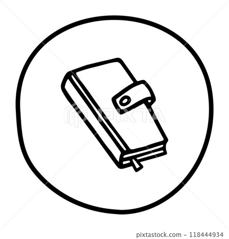 Doodle book or notebook icon with bookmark, handdrawn with pen Doodle book or notebook icon with bookmark, handdrawn with pen 118444934