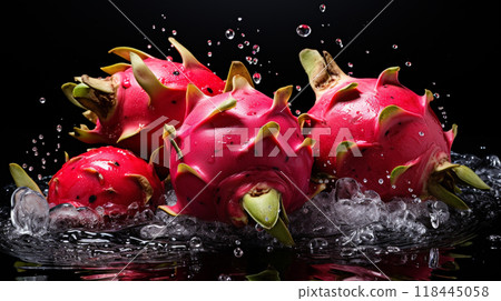 dragon fresh  ripe dragon fruits , splash water , white background , Generate Ai 118445058