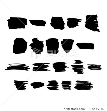 Paint brush strokes elements, freehand artistic water color abstract shape dirty grunge style stroke smear inked lines set design for drawing and background in a vector illustration 118445102