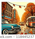 復古復古城市景觀紐約美國汽車公路車巴士街圖 118445237