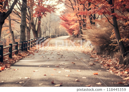 Autumn Path with Space on the Right 118445359