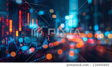 Digital Chart Overlay on Futuristic Urban Skyline 118445605