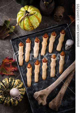 Halloween cookies in shape of witch finger Halloween cookies in shape of witch finger 118445705