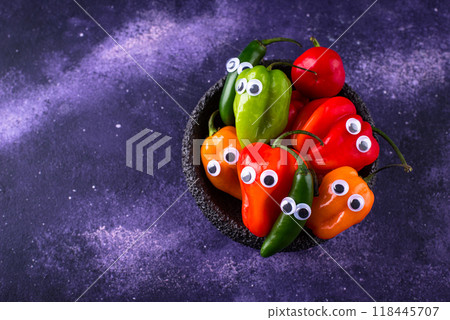 Cute color bell pepper with eyes. Cute color bell pepper with eyes. 118445707