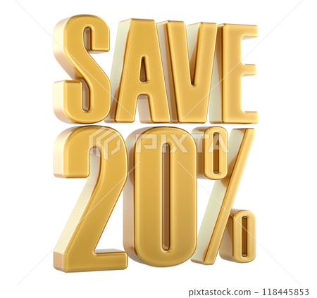 Save 20 percent, sale and discount concept. 3D rendering Save 20 percent, sale and discount concept. 3D rendering 118445853