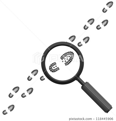 Tracking Footsteps with a magnifying glass. Detective footprint. Tracing or Finding. Investigation concept. Vector illustration. Tracking Footsteps with a magnifying glass. Detective footprint. Tracing or Finding. Investigation concept. Vector illustration. 118445906