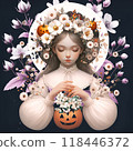 Flowers, pumpkins and halloween prayer 118446372