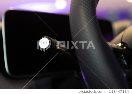 Kyiv, Ukraine - September 12, 2024: Sleek black Mercedes-Benz car wheel showcasing the elegant rim design 118447184