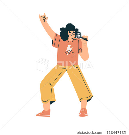 Musician on Stage at Summer Open-air Musical Festival Vector Illustration 118447185