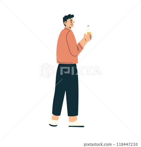Man at Musical Festival Stand with Drink in Bottle Have Rest Vector Illustration Man at Musical Festival Stand with Drink in Bottle Have Rest Vector Illustration 118447210
