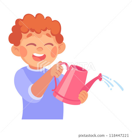 Cheerful Redhead Boy Character with Watering Can Vector Illustration Cheerful Redhead Boy Character with Watering Can Vector Illustration 118447221