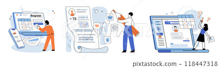 User authorization. Vector illustration. Users need authorization to access their accounts and personal information Authorization ensures secure access to sensitive data and protects user privacy User authorization. Vector illustration. Users need authorization to access their accounts and personal information Authorization ensures secure access to sensitive data and protects user privacy 118447318