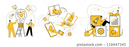 Cooperative work vector illustration. Success blooms in environment where communication and assistance flourish Cooperating professionals unlock doors to innovation and strategic collaboration Cooperative work vector illustration. Success blooms in environment where communication and assistance flourish Cooperating professionals unlock doors to innovation and strategic collaboration 118447345