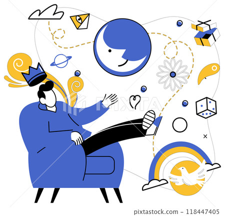 Corporate vision vector illustration. Progress in professional occupation is golden path leading to treasure chest corporate vision Control is sweet fruit harvested from orchard meticulous corporate 118447405