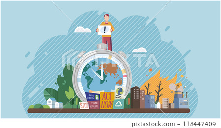 Climate change. Save the planet. Vector illustration Earth pollution cbe mitigated through conscious consumption and waste reduction Choose renewable resources to reduce carbon footprint and fight 118447409