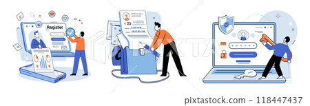 User authorization. Vector illustration. Completing entry form accurately is essential for providing correct information User information should be securely stored to protect privacy on internet User authorization. Vector illustration. Completing entry form accurately is essential for providing correct information User information should be securely stored to protect privacy on internet 118447437