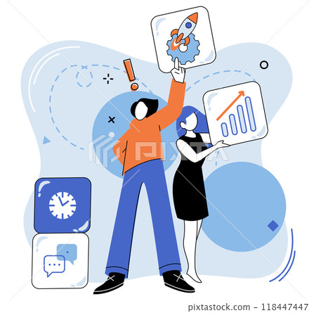 Team work vector illustration. The companys strategic planning ensures efficient project execution Effective teamwork and collaboration drive innovation in business The teams collaboration 118447447