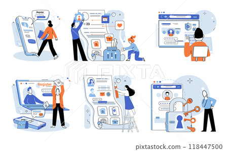 User authorization. Vector illustration. User authentication methods ensure legitimacy access requests Data protection measures are essential to ensure user privacy Secure connections protect user 118447500