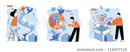 Progressive business vector illustration. Investment is fuel propelling engine progressive growth Progress unfolds like captivating story in book successful business Strategy, navigator guiding ship 118447528