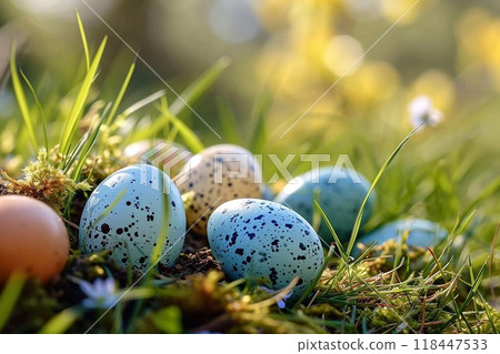 Easter eggs in the grass. 118447533