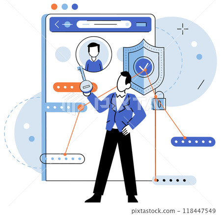 User authorization. Vector illustration. Communication channels should be secure to protect user information User identity verification is essential for secure online transactions User access 118447549