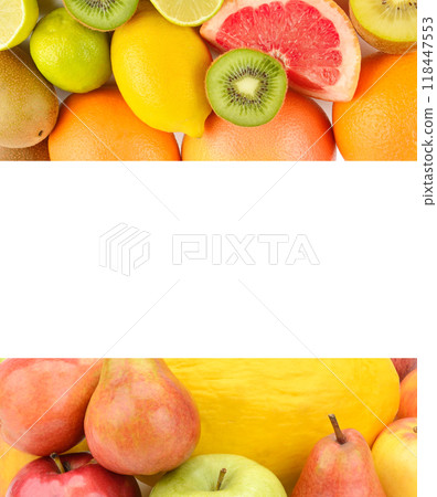 fruits isolated on a white background. Free space for text. Collage. 118447553