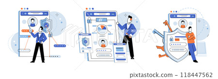 User authorization. Vector illustration. User accounts require secure authentication to prevent unauthorized access Security measures ensure protection user data and privacy The user authorization User authorization. Vector illustration. User accounts require secure authentication to prevent unauthorized access Security measures ensure protection user data and privacy The user authorization 118447562