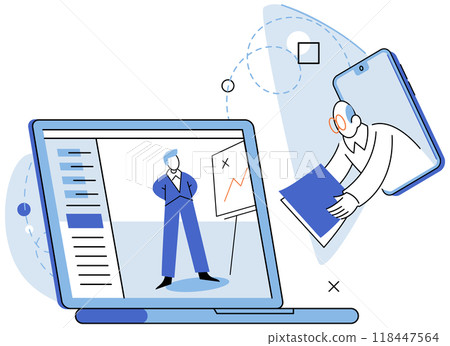 Online video meeting. Vector illustration. Conferences serve as platform for knowledge exchange and communication Effective communication is essential in fostering cooperation in online meetings 118447564
