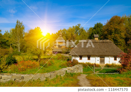 Picturesque autumn landscape in the open-air ethnographic museum. Ukraine Picturesque autumn landscape in the open-air ethnographic museum. Ukraine 118447570