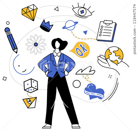 Corporate vision vector illustration. Mission-focused planning is map guiding businesses through labyrinth success Corporate vision is architect drawing blueprints for castle business efficiency 118447574