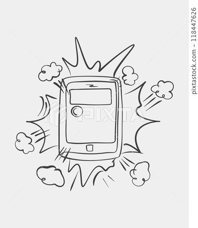 Line drawing of pager with explosion effect Line drawing of pager with explosion effect 118447626