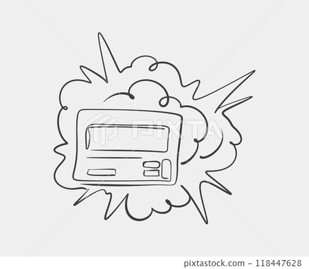 Line drawing of pager with explosion effect Line drawing of pager with explosion effect 118447628