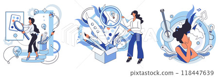 Artistic imagination vector illustration. The canvas, playground for artistic imagination, witnesses birth ideas through strokes brush Imagination, North Star guiding artistic journeys, leads artists 118447639