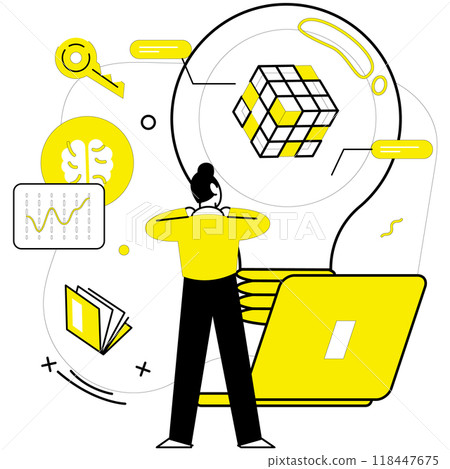 Innovative ideas vector illustration. Efficient planning navigates ship innovative ideas through challenges Development is compass guiding journey innovative thinking Brainstorming and knowledge 118447675