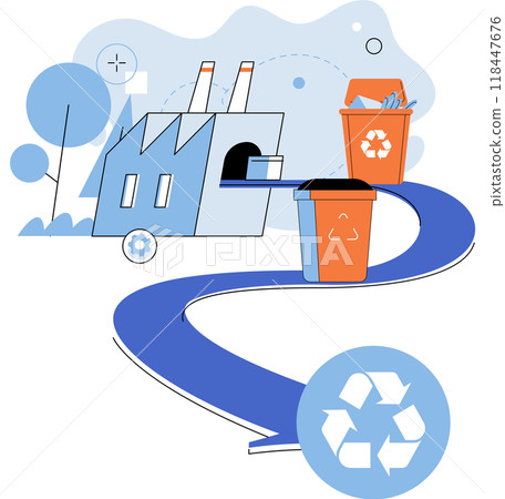 Waste recycling. Vector illustration. The destruction caused by improper waste disposal harms delicate balance nature An eco-friendly city prioritizes recycling and embraces sustainable waste Waste recycling. Vector illustration. The destruction caused by improper waste disposal harms delicate balance nature An eco-friendly city prioritizes recycling and embraces sustainable waste 118447676
