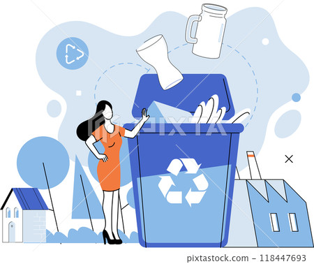 Waste recycling. Vector illustration. Waste recycling is tangible way to contribute to fight against climate change Recyclable materials should be separated from garbage to maximize resource recovery Waste recycling. Vector illustration. Waste recycling is tangible way to contribute to fight against climate change Recyclable materials should be separated from garbage to maximize resource recovery 118447693